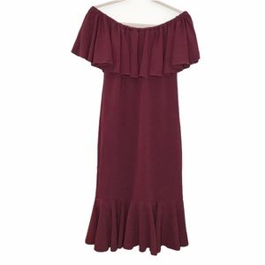 LulaRoe Cici Midi Dress Medium Maroon Ruffle Off Shoulder
